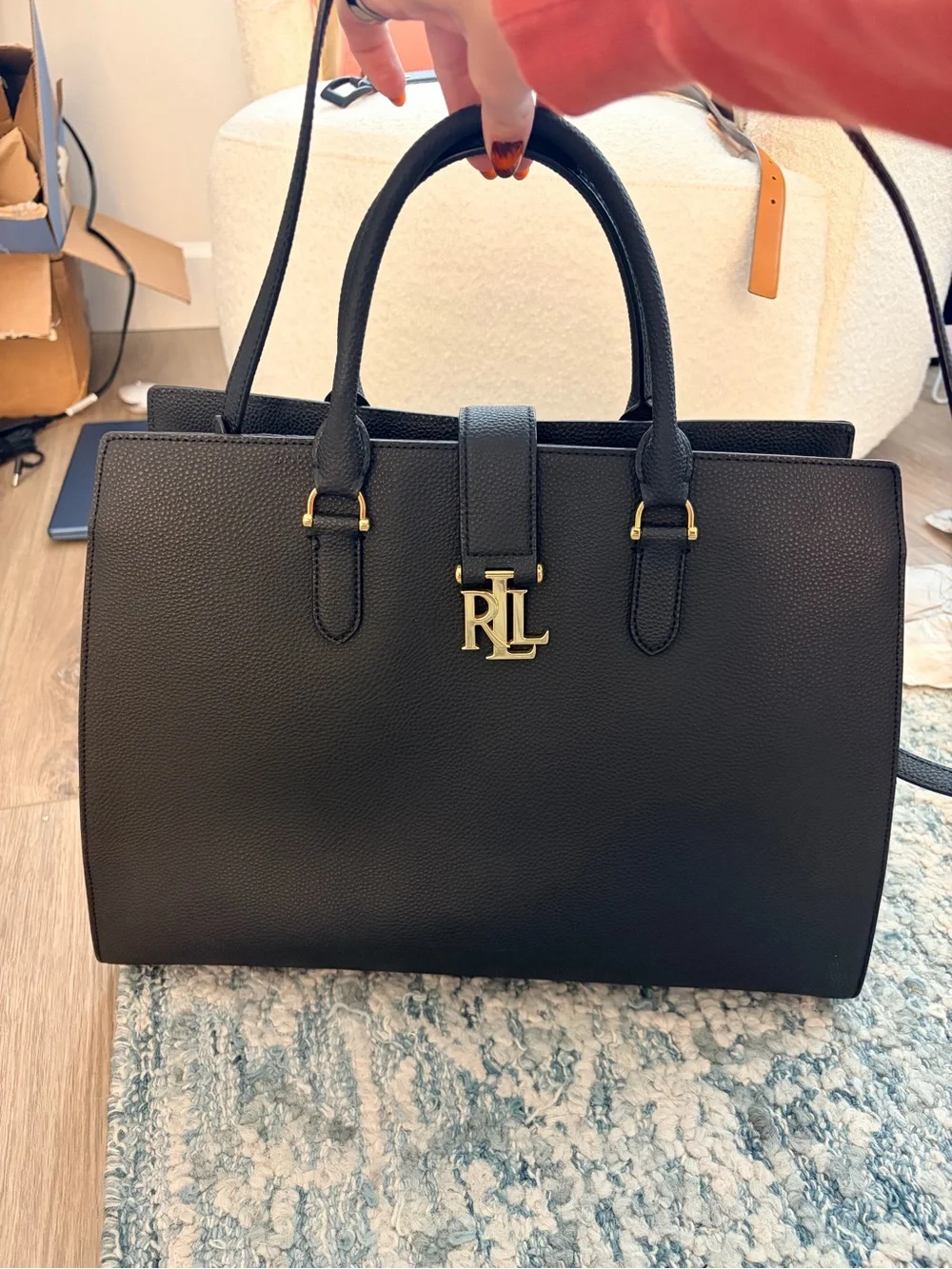 Lauren Ralph Lauren Black Leather Carrington Brigitte Tote